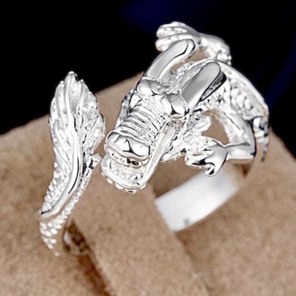 NEW STERLING SILVER DRAGON HEAD RING - Picture 2 of 8